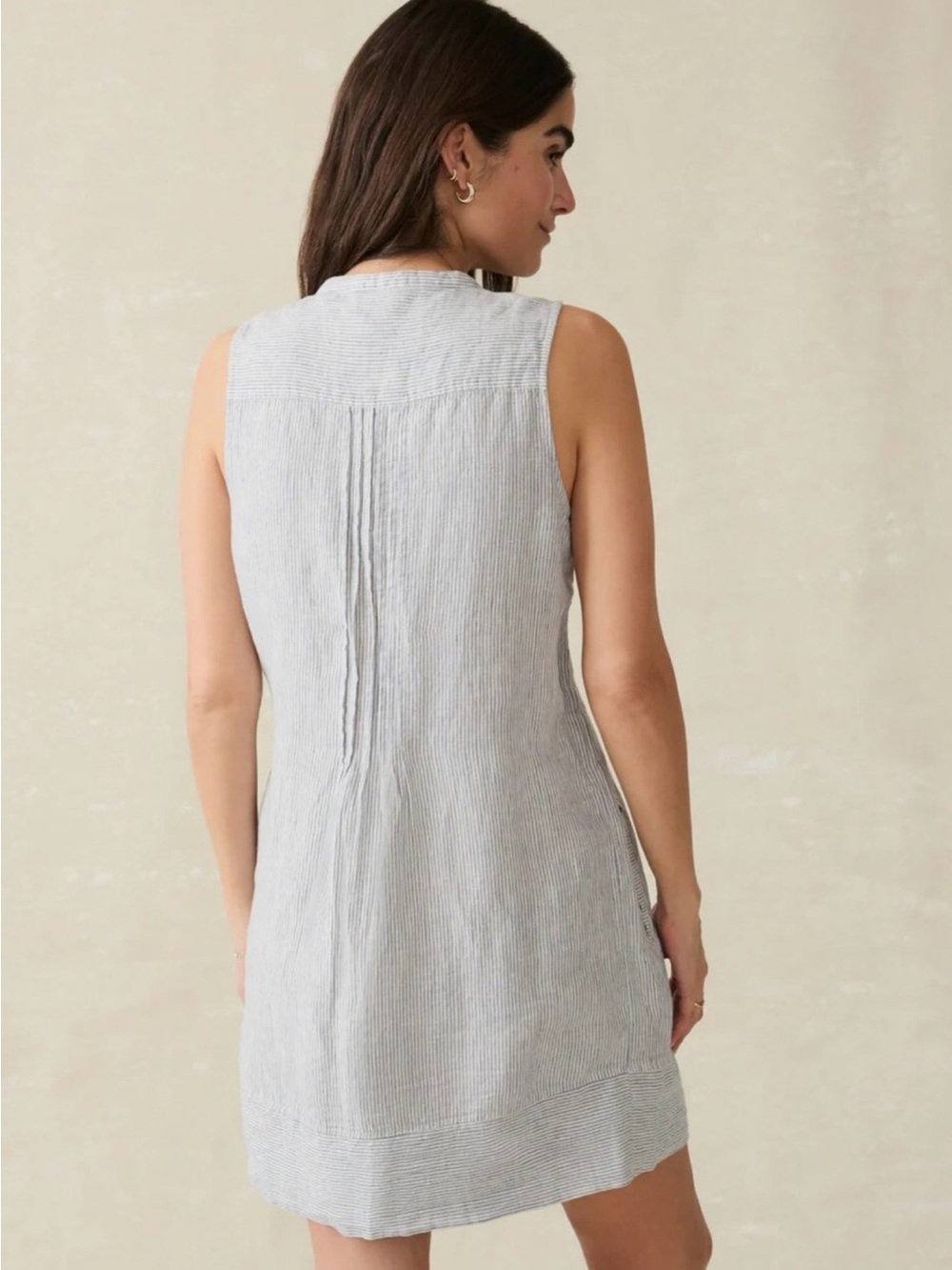 Faherty Sleeveless Mini Dress in White and Navy Pinstripe - Picture 3 of 13